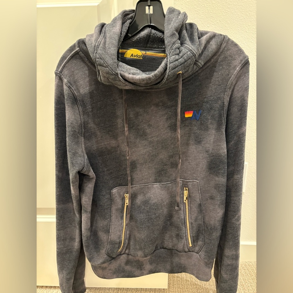 Aviator Nation Black Tie-Dye Ninja Zip Up Sweatshirt, Size small